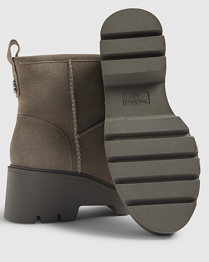 Grey Suede Wedge Faux Fur Lined Boots