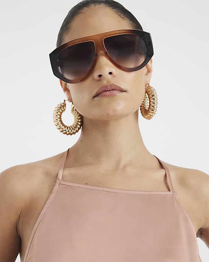 Petite Brown Halter Neck Satin Cami Top