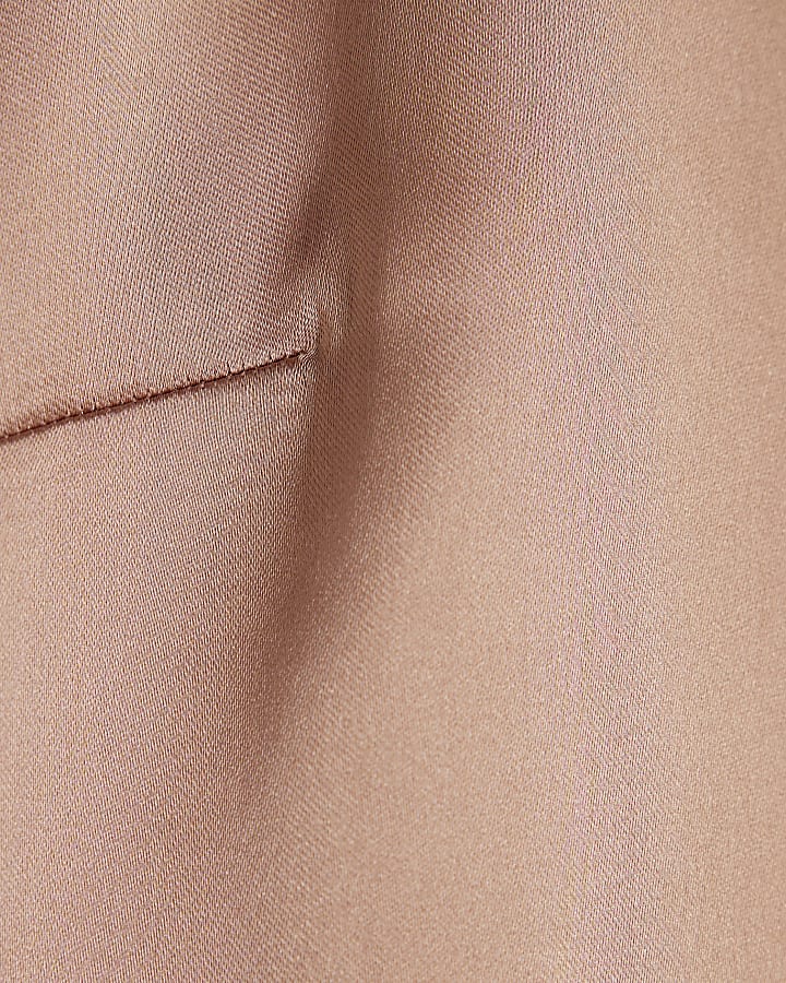 Petite Brown Halter Neck Satin Cami Top