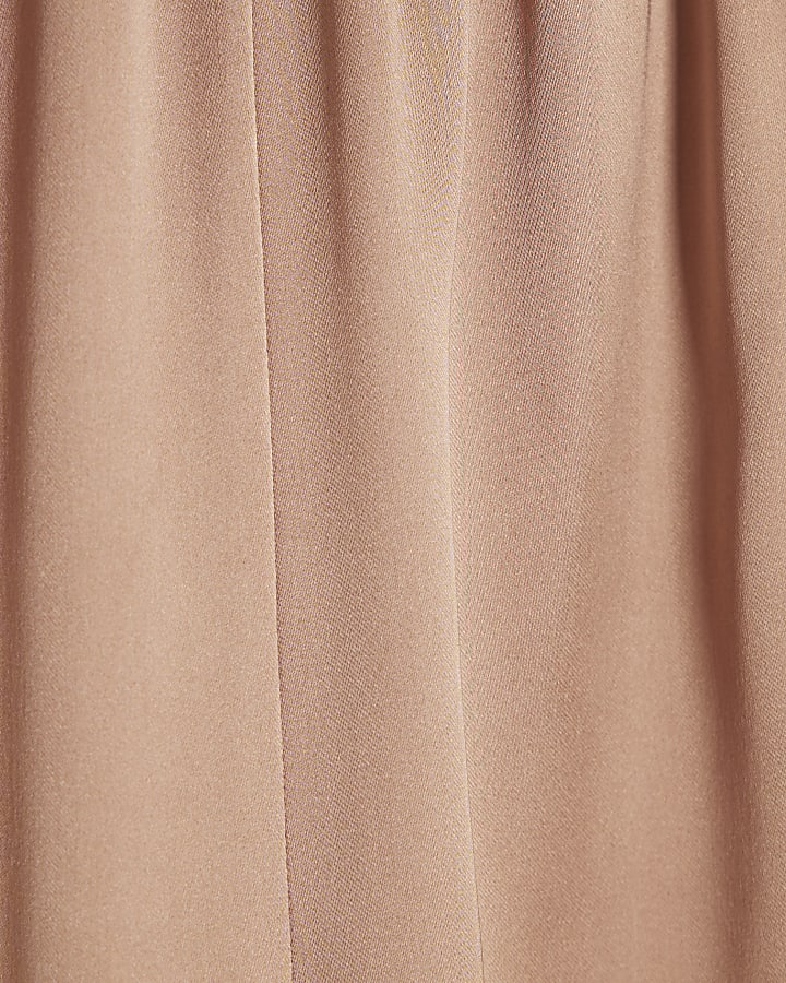 Brown Satin Straight Leg Trousers