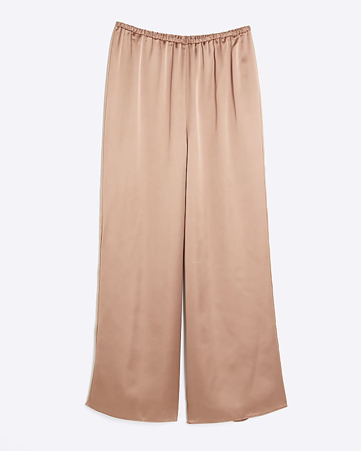 Brown Satin Straight Leg Trousers