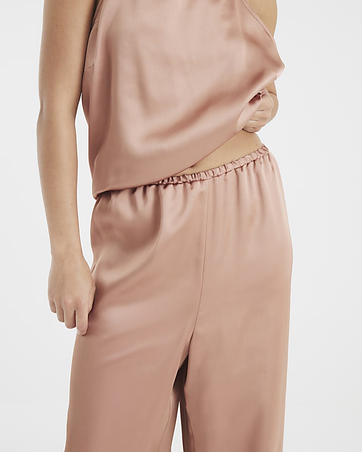 Brown Satin Straight Leg Trousers