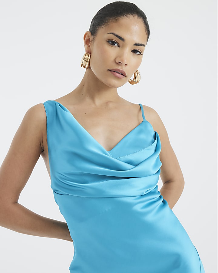 Petite Blue Cowl Neck Maxi Slip Dress