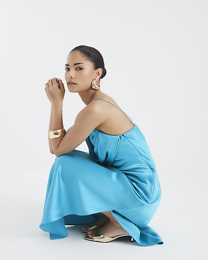 Petite Blue Cowl Neck Maxi Slip Dress