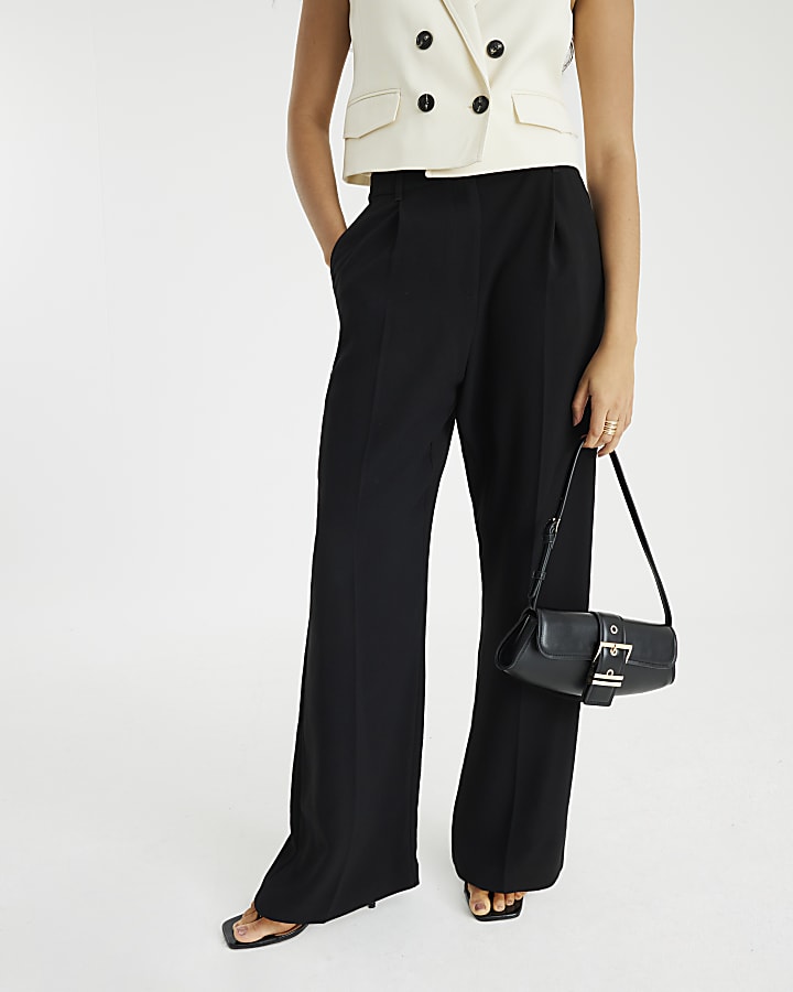 Black Pleated Wide Leg Trousers