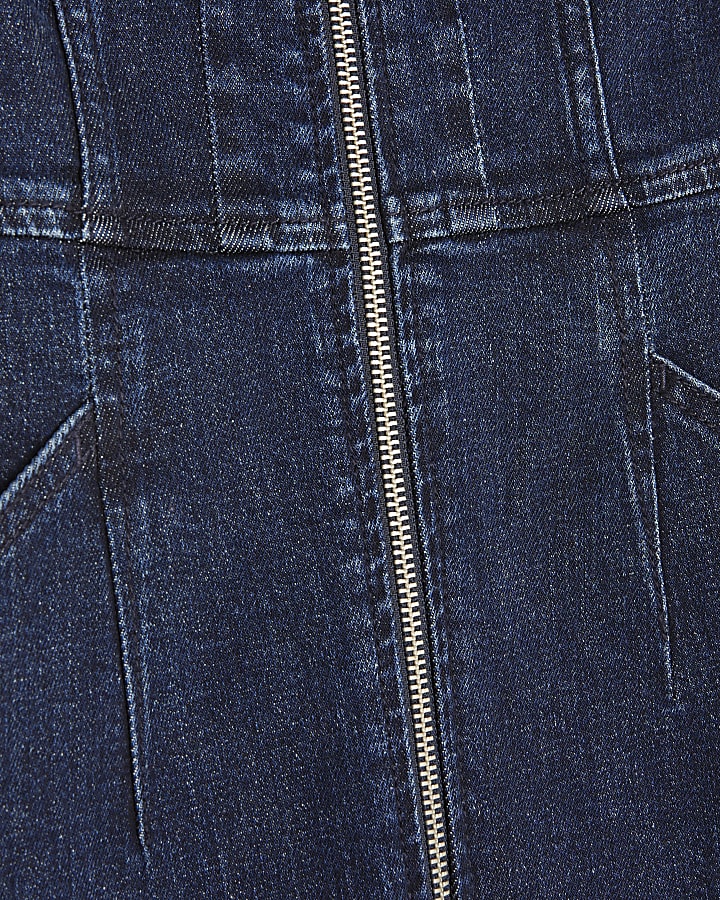 Petite Blue Denim Short Sleeve Zip Jumpsuit