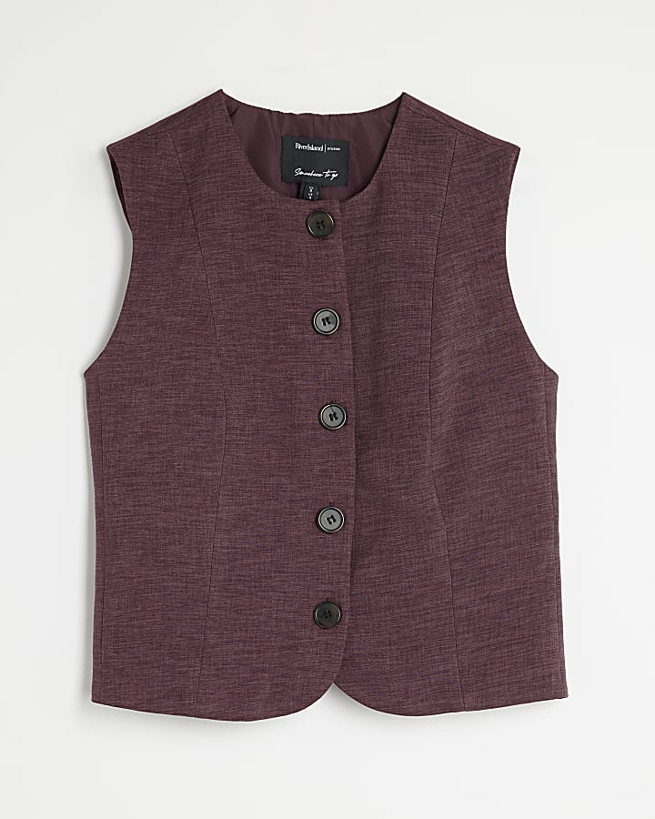 Purple High Neck Fitted Waistcoat