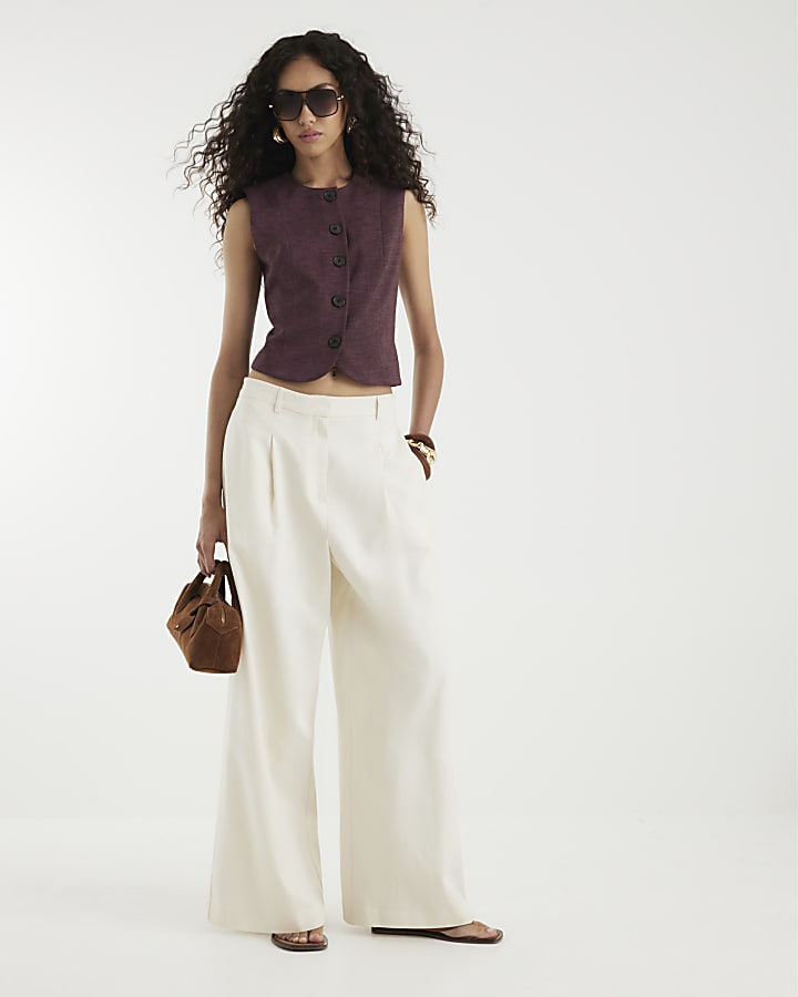 Purple High Neck Fitted Waistcoat