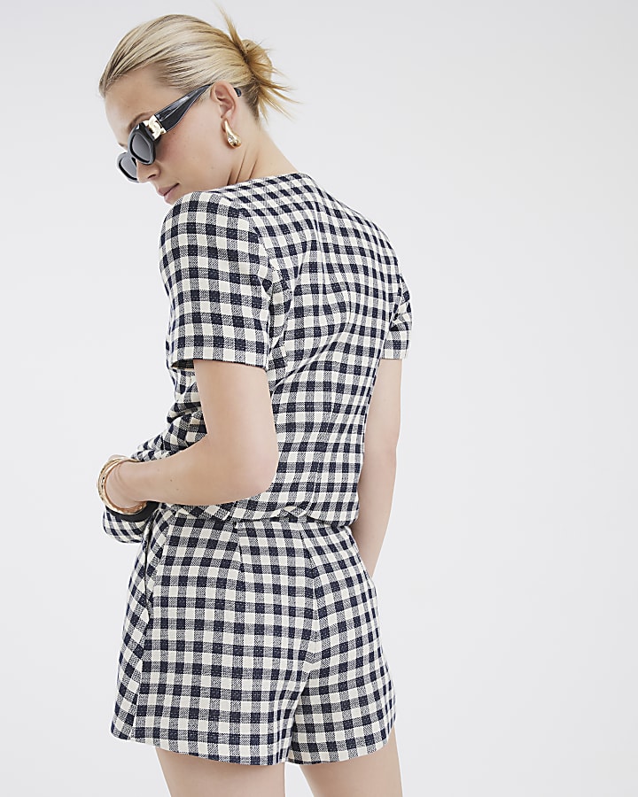 Black Gingham Flare Shorts