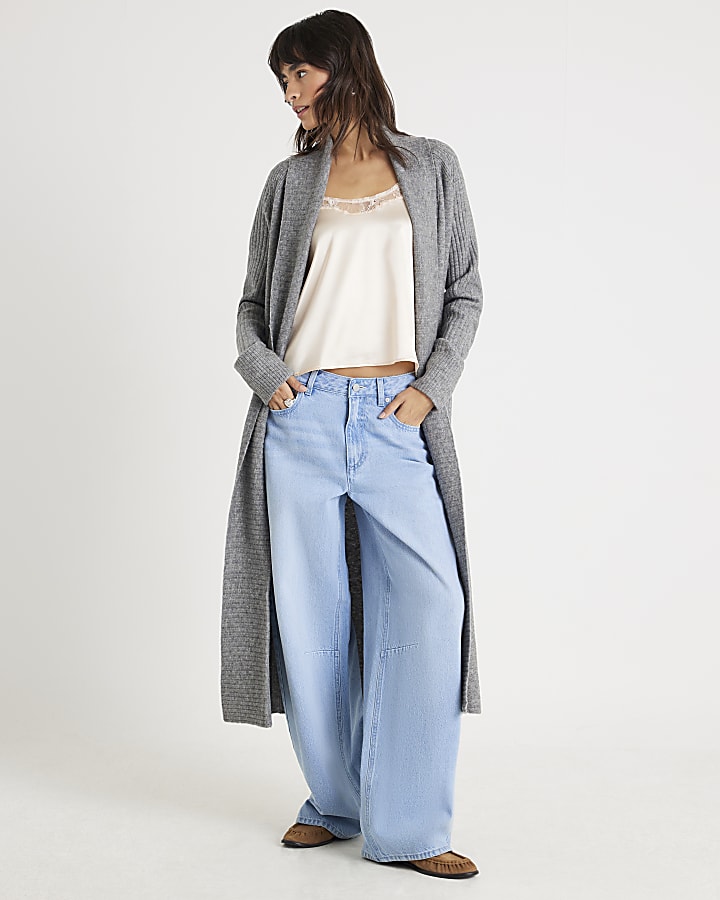 Grey Knitted Maxi Cardigan