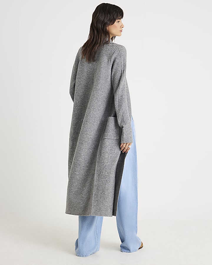 Grey Knitted Maxi Cardigan