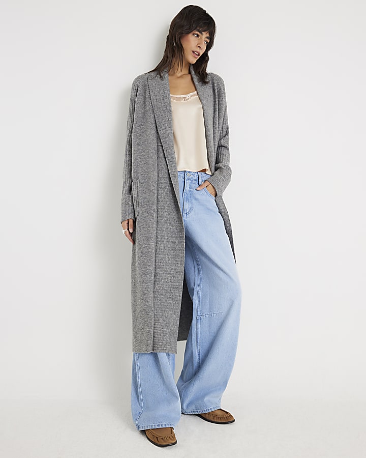 Grey Knitted Maxi Cardigan