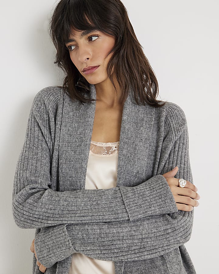 Grey Knitted Maxi Cardigan