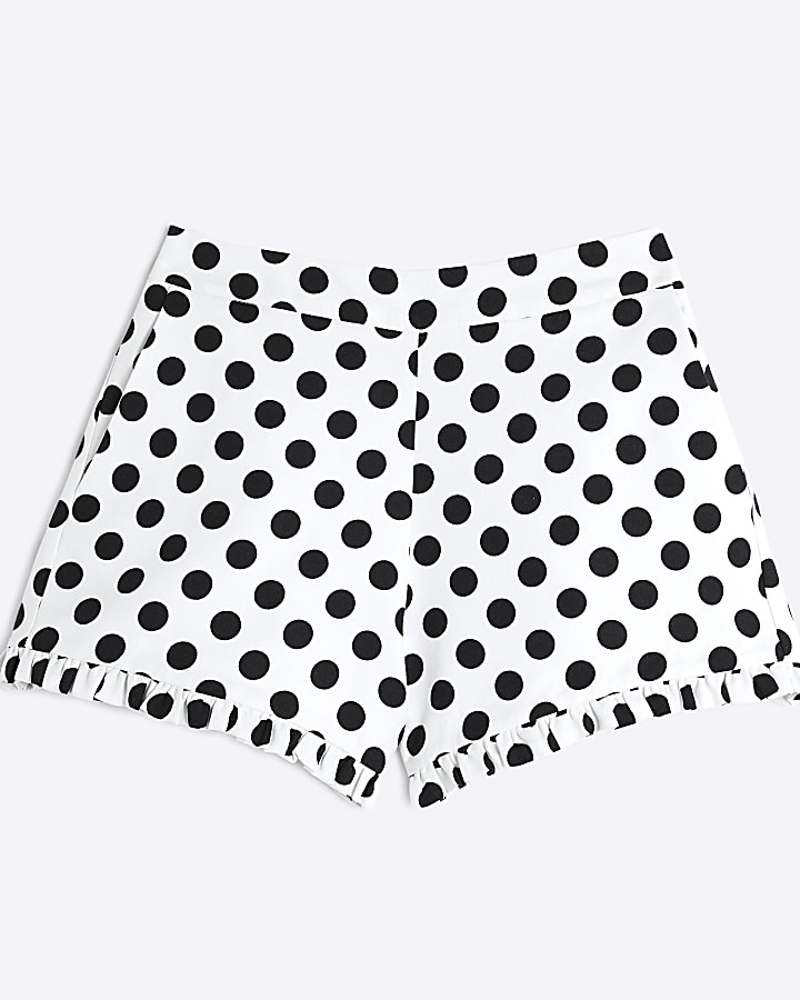 White Polka Dot Frill Tailored Shorts