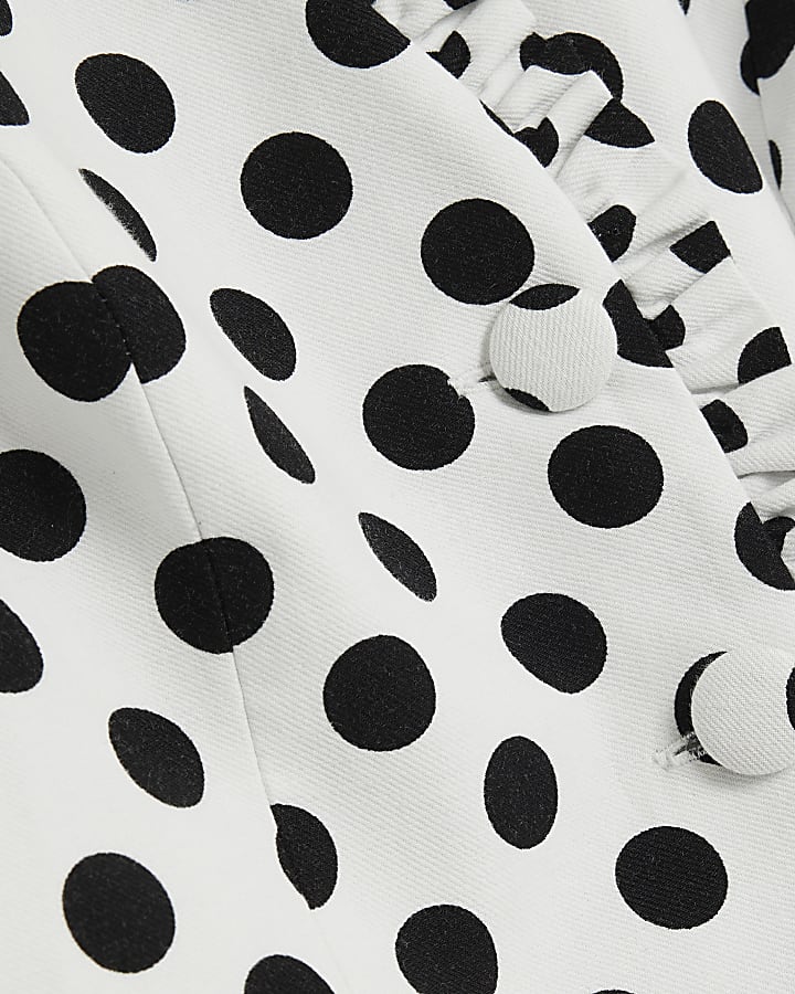 White Polka Dot Linen Blend Tailored Top