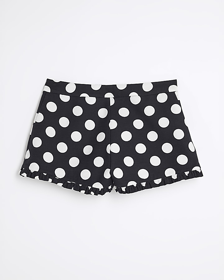 Black Linen Blend Polka Dot Tailored Shorts
