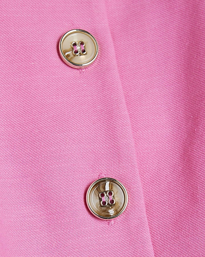 Pink Linen Blend High Neck Fitted Waistcoat