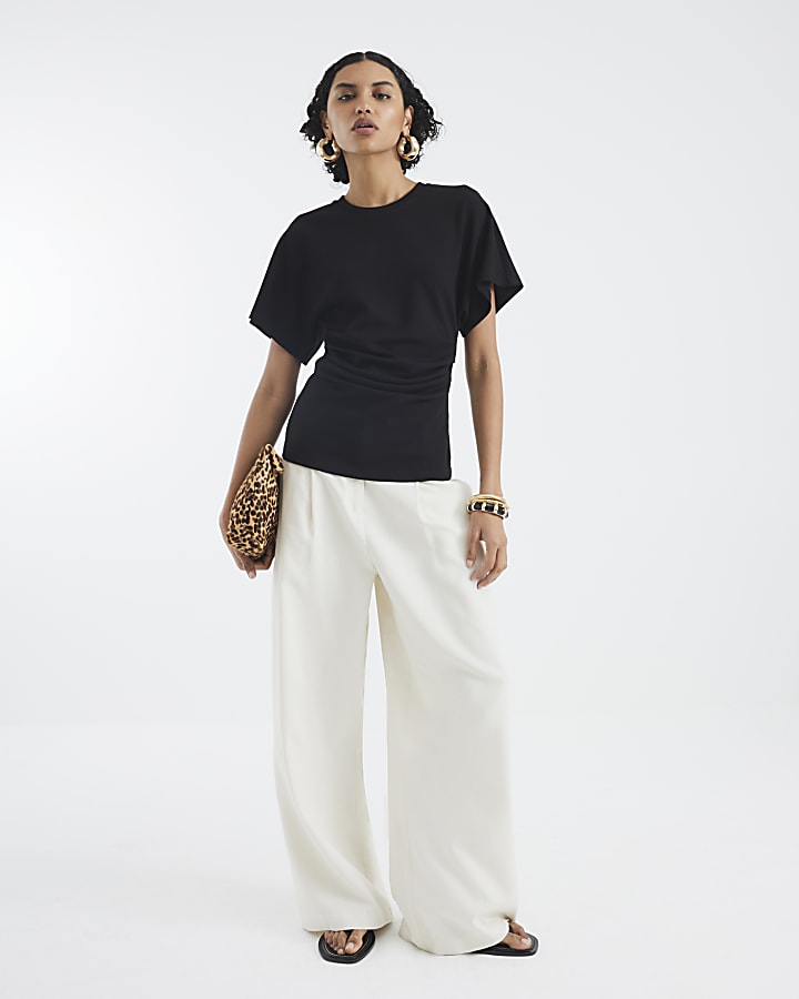 Black Premium Short Sleeve Ruched T-shirt