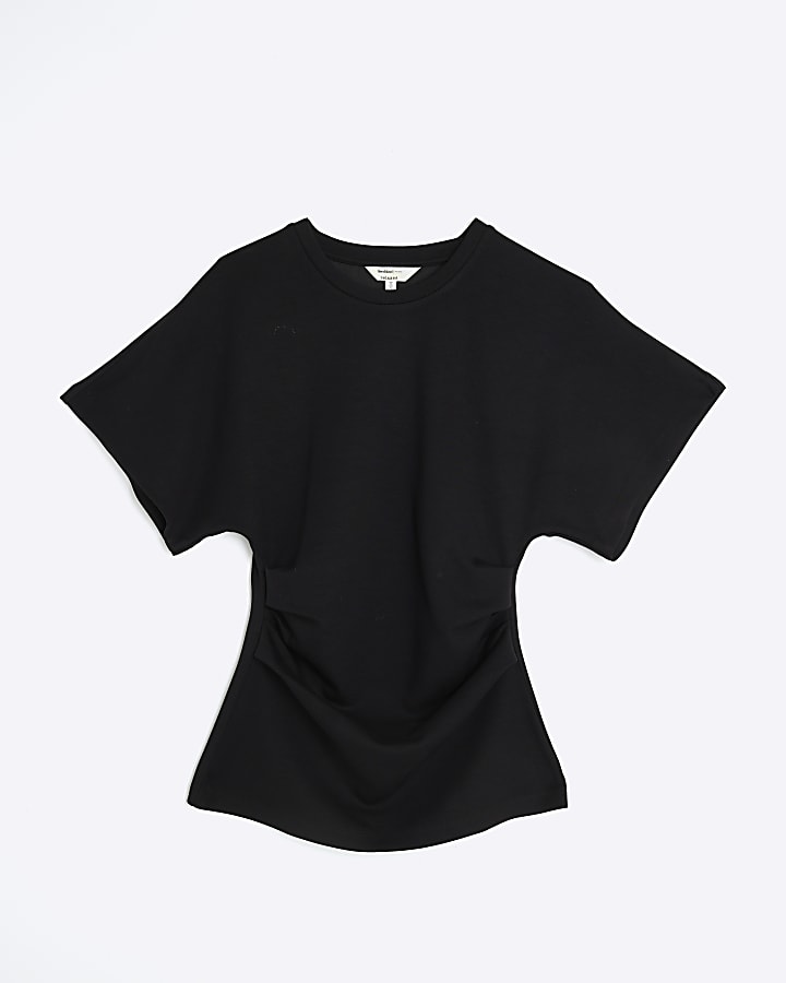 Black Premium Short Sleeve Ruched T-shirt