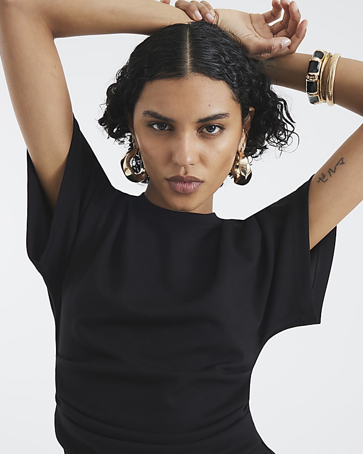 Black Premium Short Sleeve Ruched T-shirt