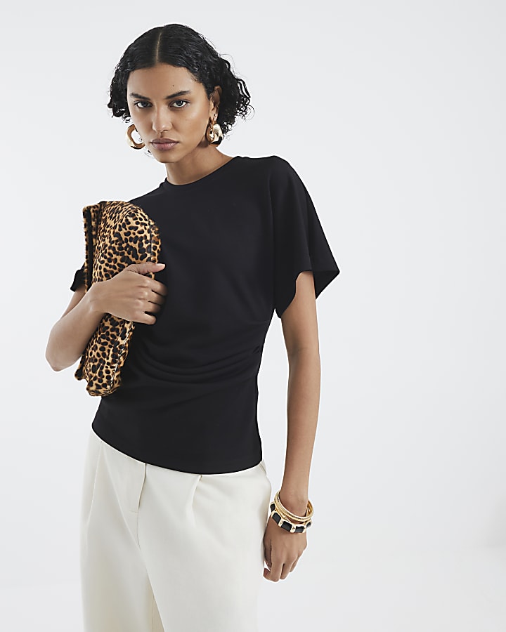 Black Premium Short Sleeve Ruched T-shirt