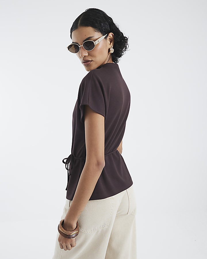 Brown Premium Short Sleeve Belted T-shirt