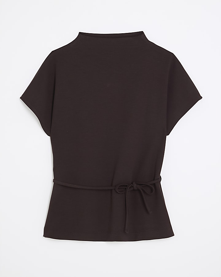 Brown Premium Short Sleeve Belted T-shirt