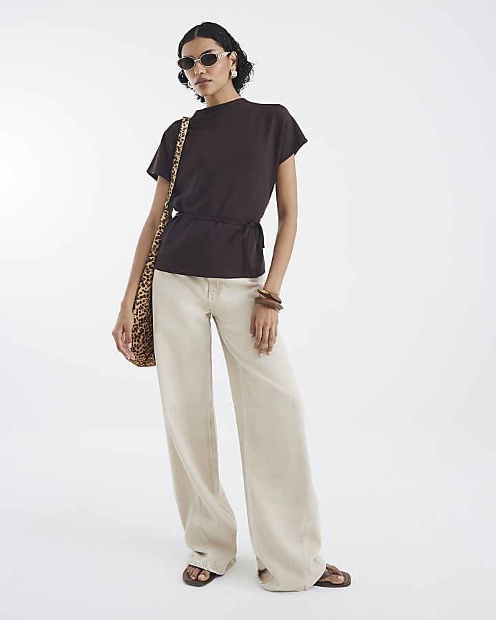 Brown Premium Short Sleeve Belted T-shirt
