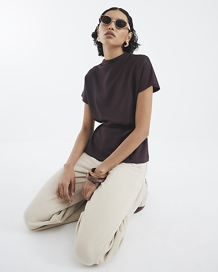 Brown Premium Short Sleeve Belted T-shirt