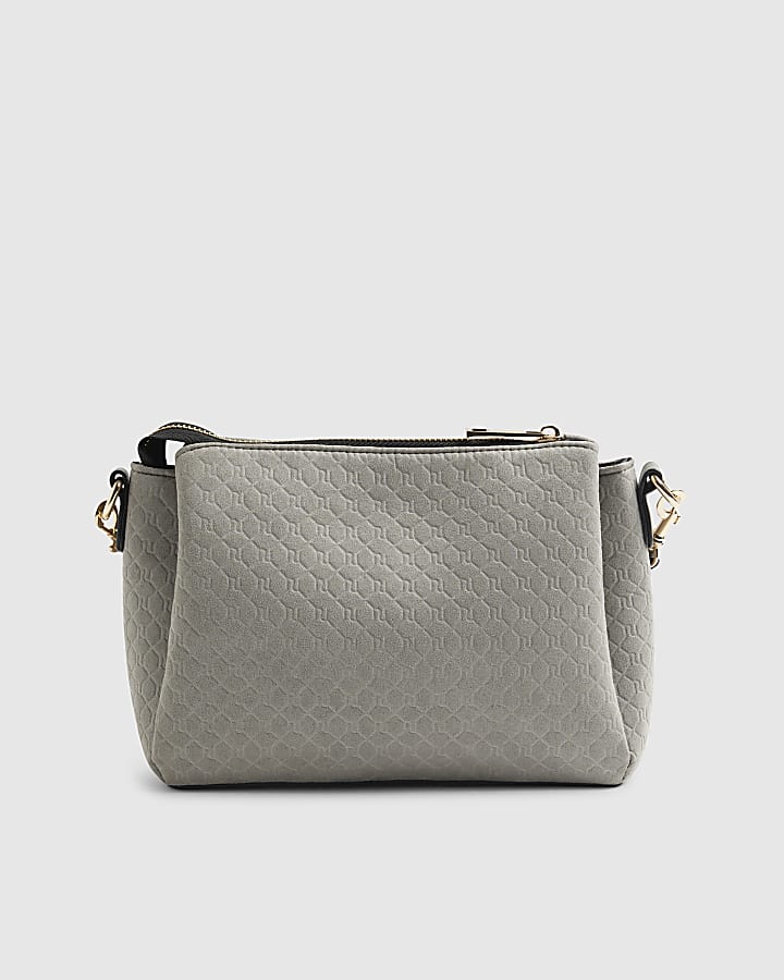 Grey Monogram Pocket Front Cross Body Bag
