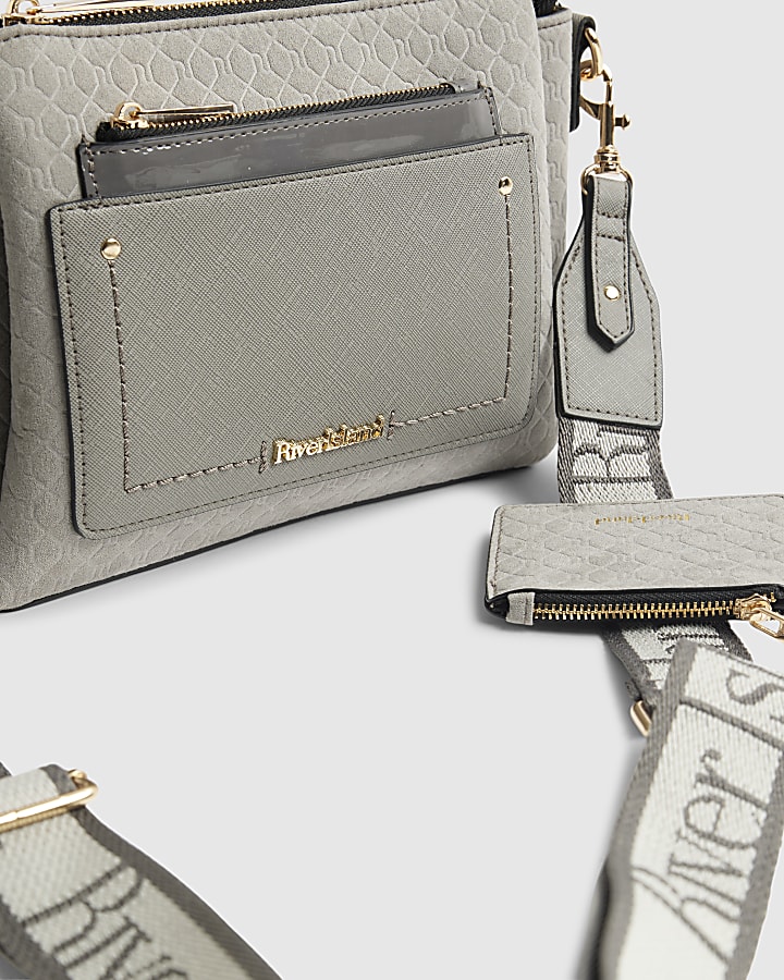 Grey Monogram Pocket Front Cross Body Bag