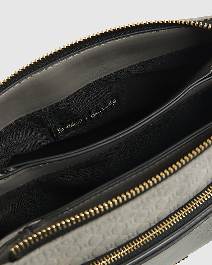 Grey Monogram Pocket Front Cross Body Bag