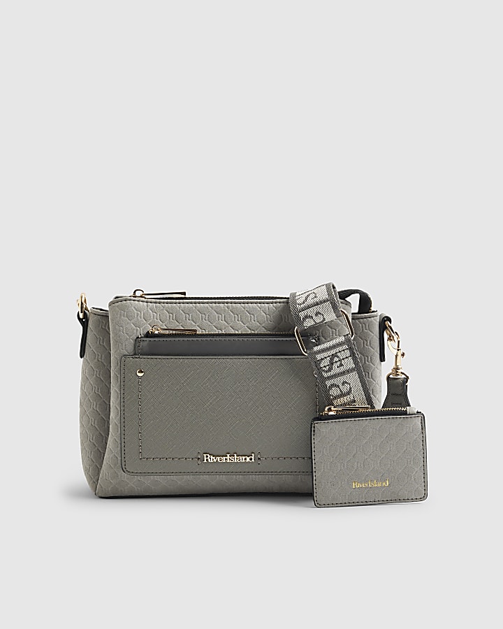 Grey Monogram Pocket Front Cross Body Bag