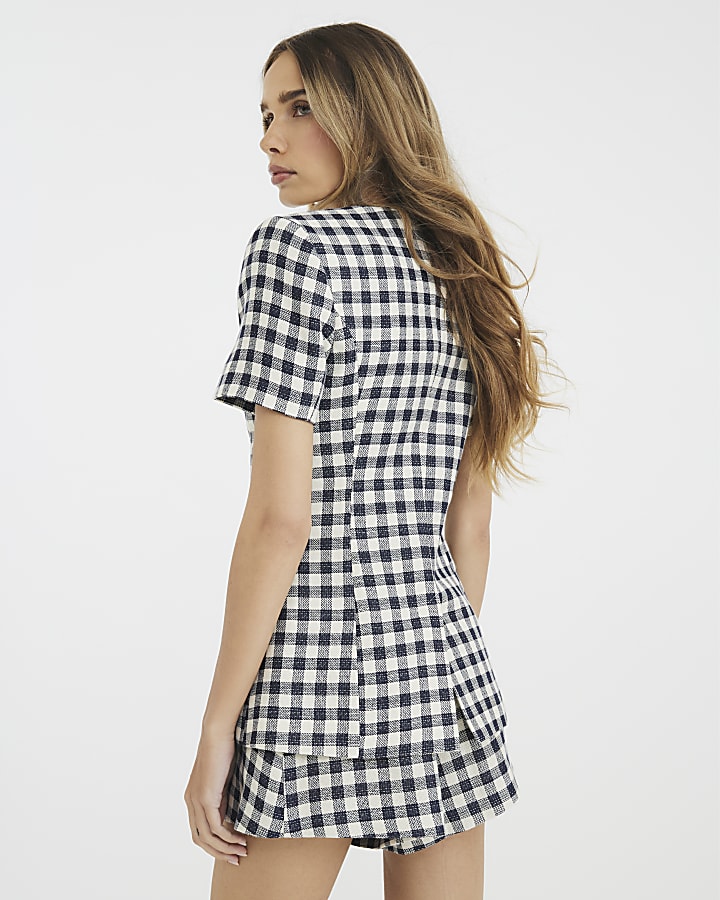 Black Gingham Short Sleeve Jacket
