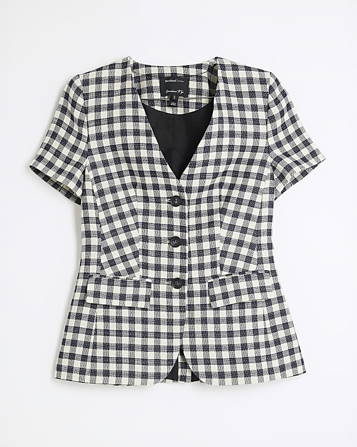 Black Gingham Short Sleeve Jacket