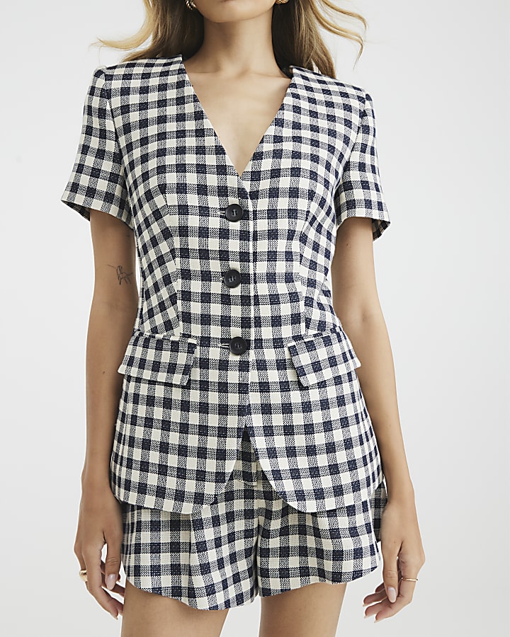 Black Gingham Short Sleeve Jacket