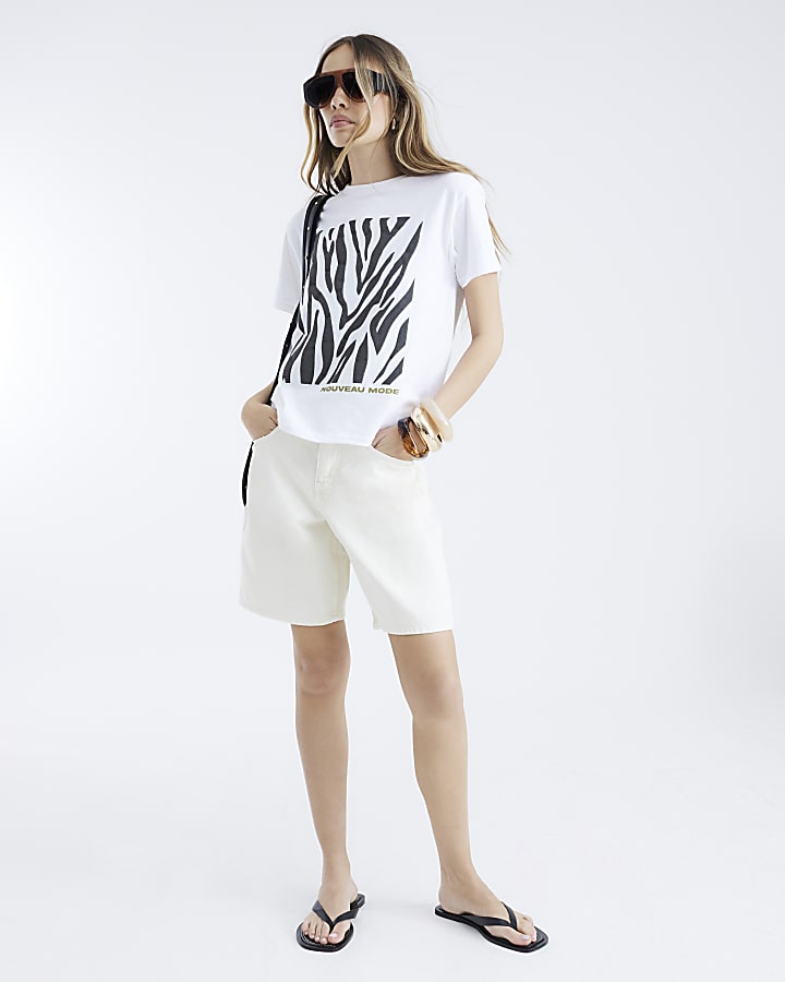 White Short Sleeve Zebra Box T-shirt