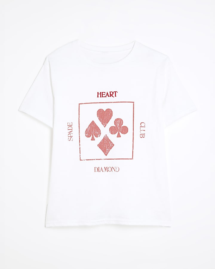 White Short Sleeve Card Print T-shirt