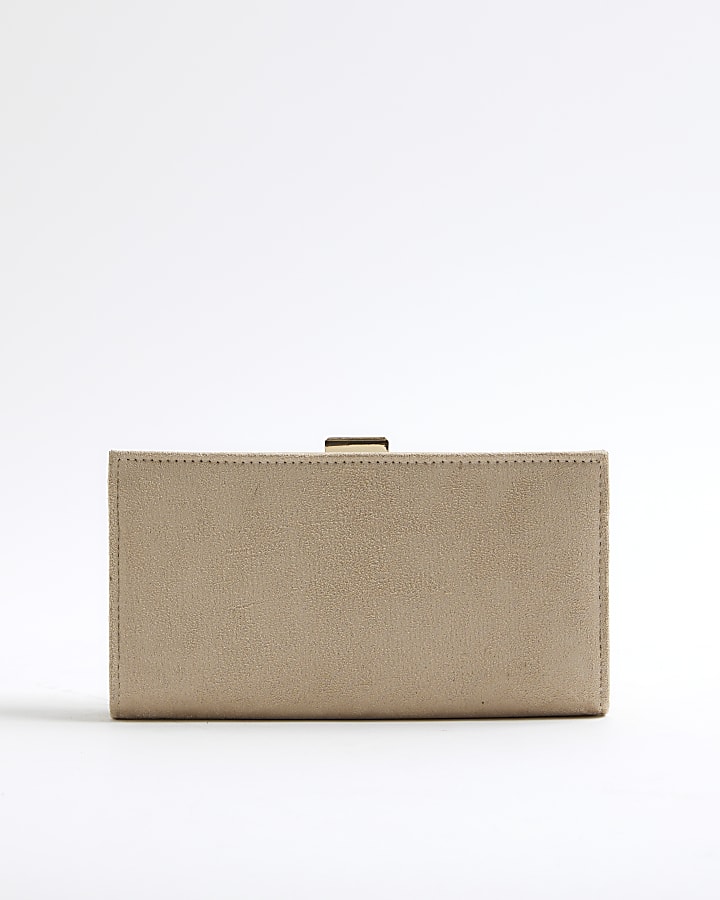 Beige Faux Suede Twist Lock Strap Purse