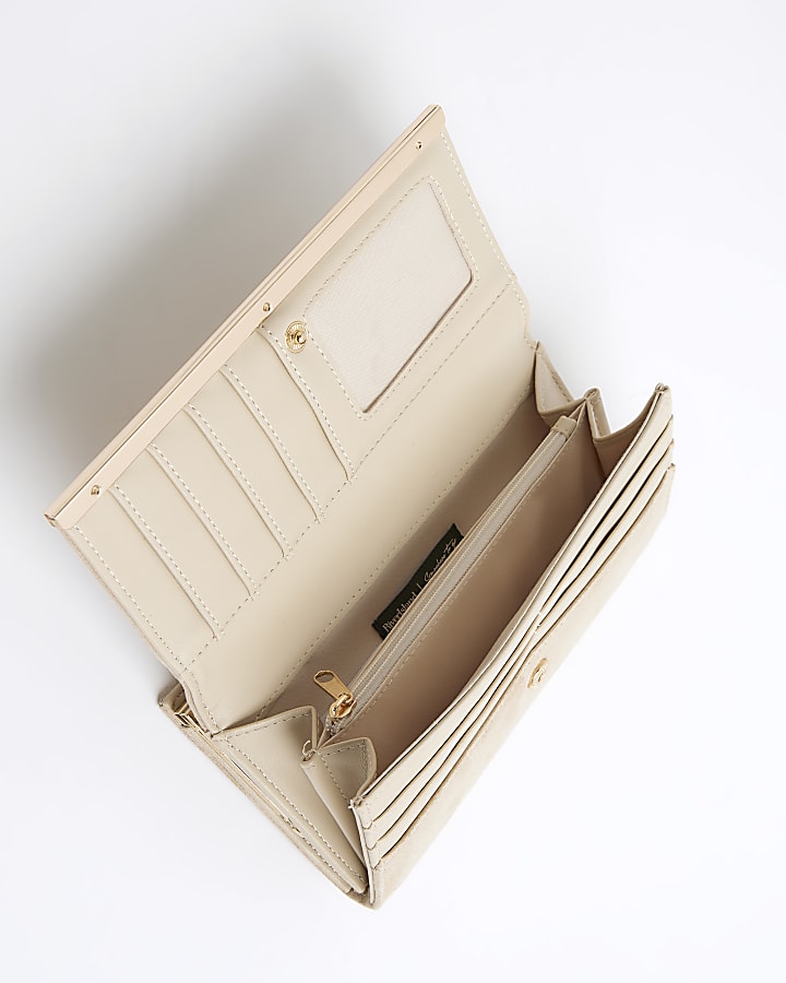 Beige Faux Suede Twist Lock Strap Purse