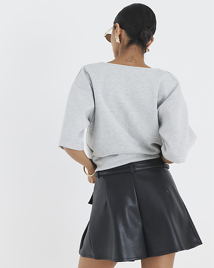 Black Belted Faux Leather Pleated Shorts