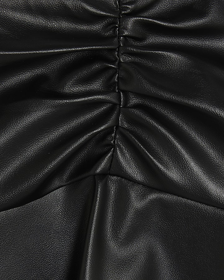 Black Faux Leather Ruched Mini Skirt