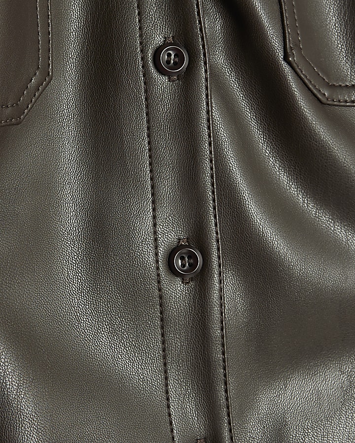 Brown Faux Leather Fitted Shirt