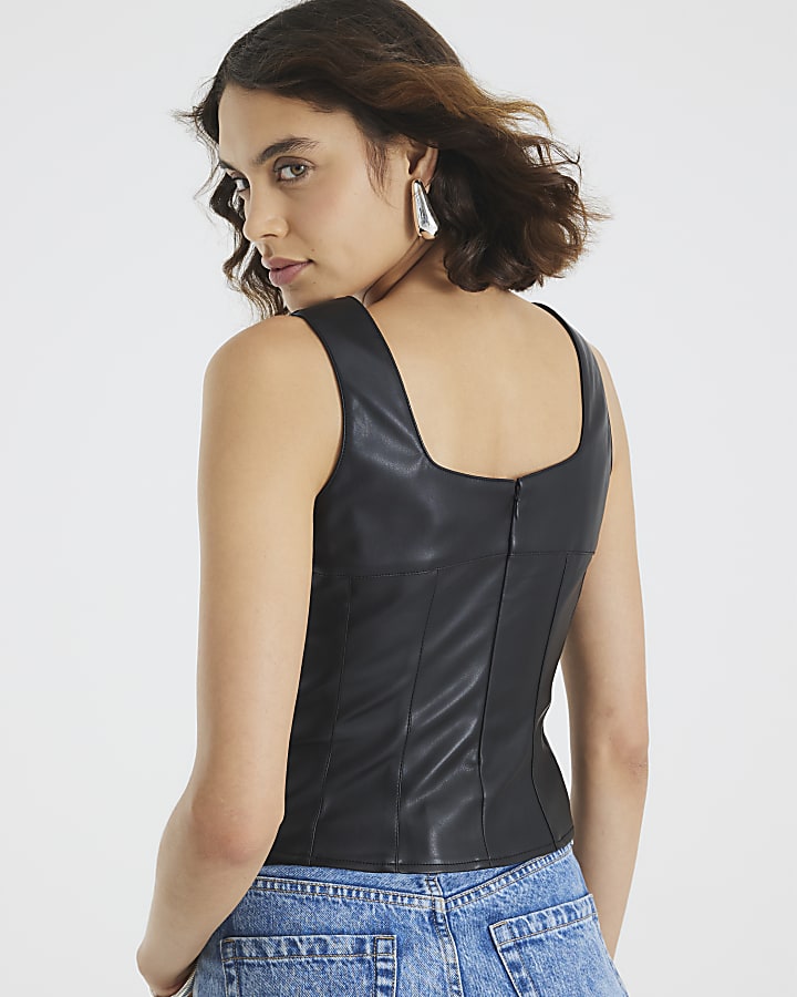 Black Faux Leather Corset Top