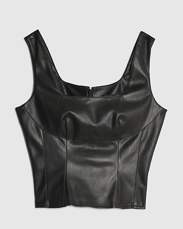 Black Faux Leather Corset Top