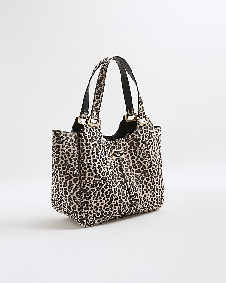 Beige Leopard Print Winged Shoulder Bag