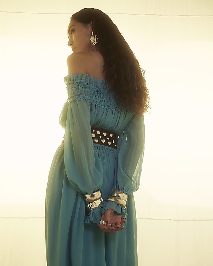 Blue Bardot Maxi Dress