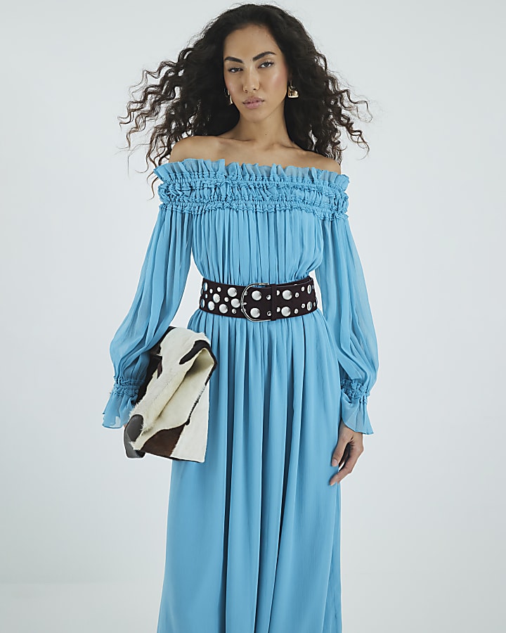 Blue Bardot Maxi Dress