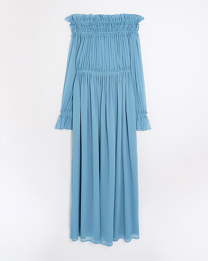 Blue Bardot Maxi Dress