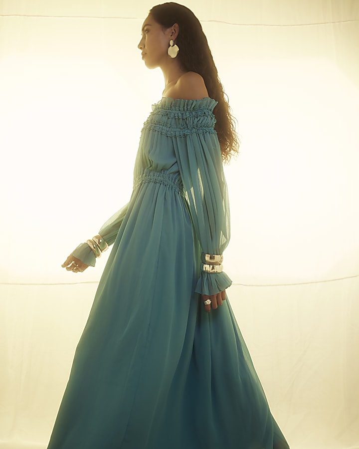 Blue Bardot Maxi Dress